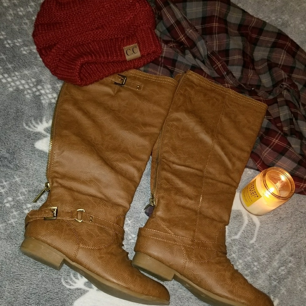 Knee high cognac boots